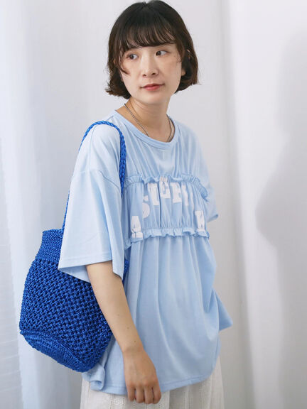 ◎【接触冷感】シャーリングドッキングTシャツ（オフホワイト/ブラック/サックスブルー）｜Samansa Mos2 blue（サマンサモスモス ブルー）通販