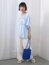 ◎【接触冷感】シャーリングドッキングTシャツ（オフホワイト/ブラック/サックスブルー）｜Samansa Mos2 blue（サマンサモスモス ブルー）通販