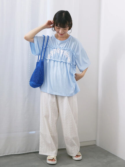 ◎【接触冷感】シャーリングドッキングTシャツ（オフホワイト/ブラック/サックスブルー）｜Samansa Mos2 blue（サマンサモスモス ブルー）通販