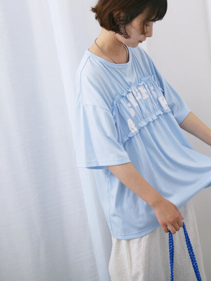 ◎【接触冷感】シャーリングドッキングTシャツ（オフホワイト/ブラック/サックスブルー）｜Samansa Mos2 blue（サマンサモスモス ブルー）通販