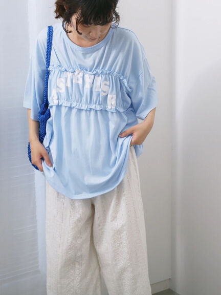 ◎【接触冷感】シャーリングドッキングTシャツ（オフホワイト/ブラック/サックスブルー）｜Samansa Mos2 blue（サマンサモスモス ブルー）通販