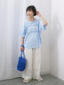 ◎【接触冷感】シャーリングドッキングTシャツ（オフホワイト/ブラック/サックスブルー）｜Samansa Mos2 blue（サマンサモスモス ブルー）通販