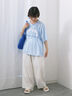 ◎【接触冷感】シャーリングドッキングTシャツ（オフホワイト/ブラック/サックスブルー）｜Samansa Mos2 blue（サマンサモスモス ブルー）通販