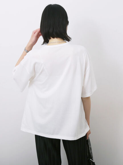 ◎【接触冷感】シャーリングドッキングTシャツ（オフホワイト/ブラック/サックスブルー）｜Samansa Mos2 blue（サマンサモスモス ブルー）通販