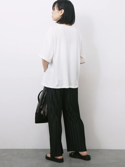 ◎【接触冷感】シャーリングドッキングTシャツ（オフホワイト/ブラック/サックスブルー）｜Samansa Mos2 blue（サマンサモスモス ブルー）通販