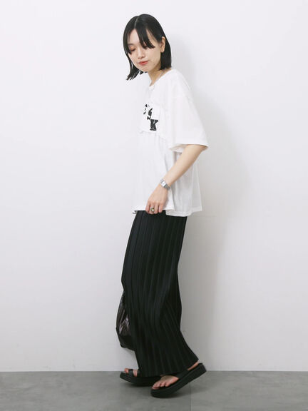 ◎【接触冷感】シャーリングドッキングTシャツ（オフホワイト/ブラック/サックスブルー）｜Samansa Mos2 blue（サマンサモスモス ブルー）通販