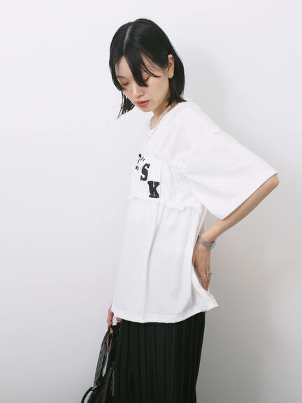 ◎【接触冷感】シャーリングドッキングTシャツ（オフホワイト/ブラック/サックスブルー）｜Samansa Mos2 blue（サマンサモスモス ブルー）通販