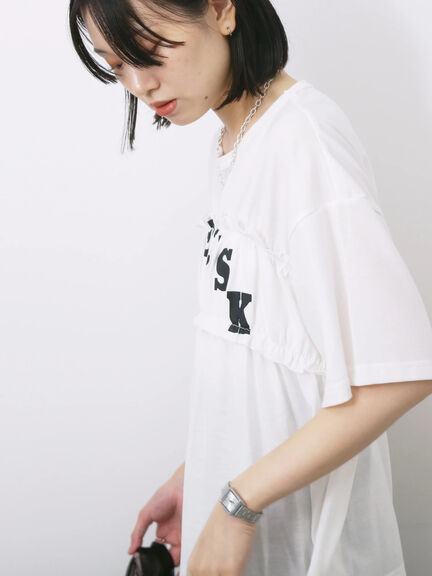 ◎【接触冷感】シャーリングドッキングTシャツ（オフホワイト/ブラック/サックスブルー）｜Samansa Mos2 blue（サマンサモスモス ブルー）通販