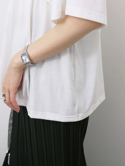 ◎【接触冷感】シャーリングドッキングTシャツ（オフホワイト/ブラック/サックスブルー）｜Samansa Mos2 blue（サマンサモスモス ブルー）通販