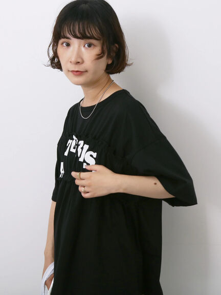 ◎【接触冷感】シャーリングドッキングTシャツ（オフホワイト/ブラック/サックスブルー）｜Samansa Mos2 blue（サマンサモスモス ブルー）通販