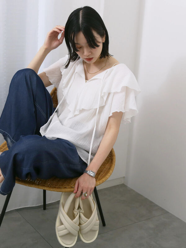 ◎フリルブラウス（オフホワイト）｜Samansa Mos2 blue（サマンサモスモス ブルー）通販