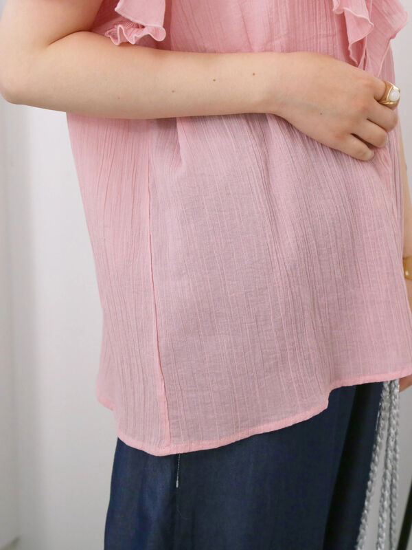 セール】 ◎フリルブラウス（オフホワイト/ブラック/ピンク/トップス