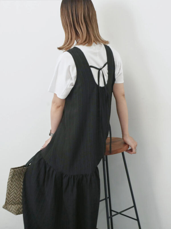 セール】 楊柳ノースリーブワンピース（ブラック/ダークオレンジ