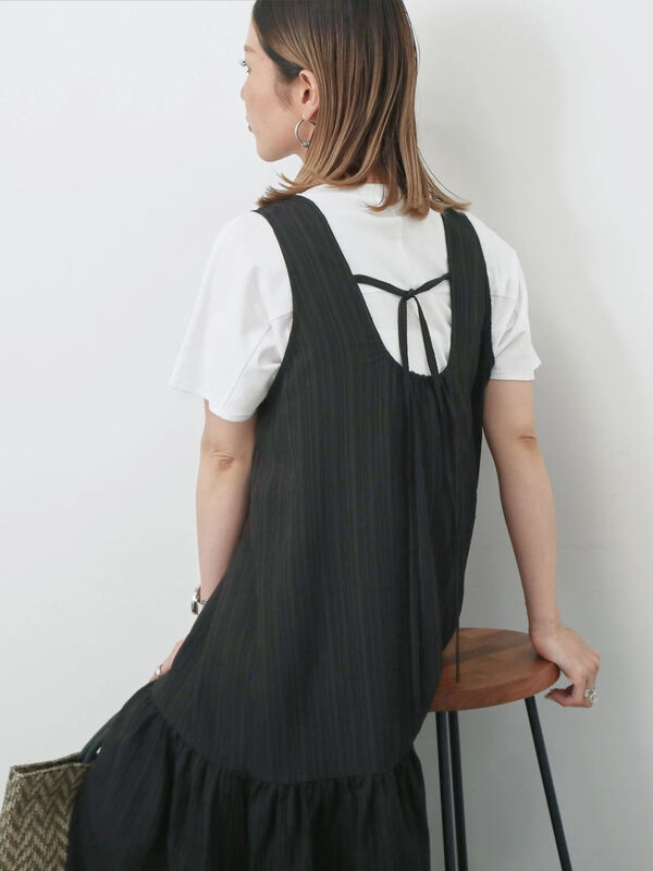 セール】 楊柳ノースリーブワンピース（ブラック/ダークオレンジ