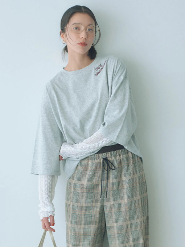 チェーン刺繍7分袖プルオーバー（オフホワイト/チャコールグレー/グリーン/ネイビー/ＴＯＰグレー）｜Samansa Mos2 blue（サマンサモスモス ブルー）通販