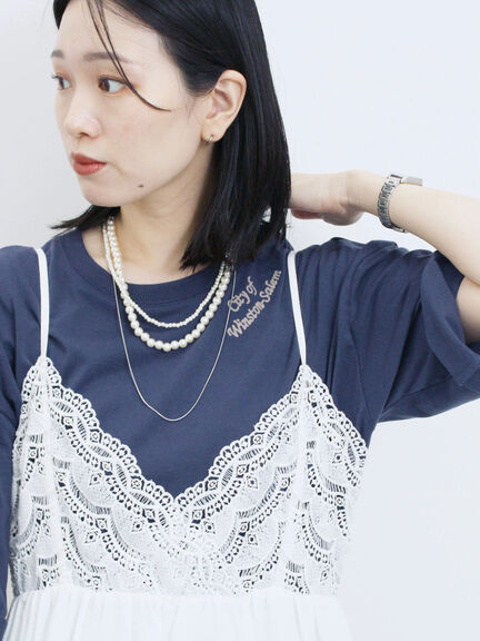 チェーン刺繍7分袖プルオーバー（オフホワイト/チャコールグレー/グリーン/ネイビー/ＴＯＰグレー）｜Samansa Mos2 blue（サマンサモスモス ブルー）通販
