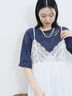 チェーン刺繍7分袖プルオーバー（オフホワイト/チャコールグレー/グリーン/ネイビー/ＴＯＰグレー）｜Samansa Mos2 blue（サマンサモスモス ブルー）通販
