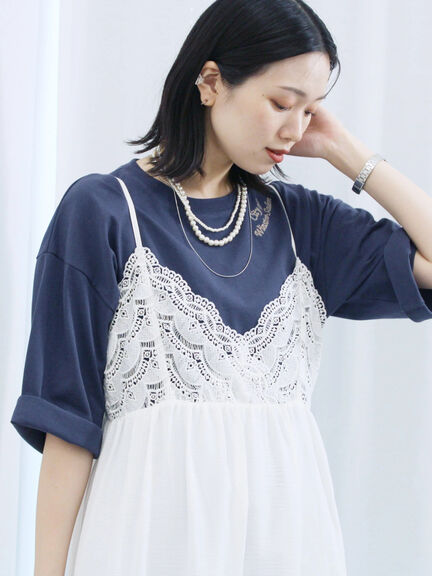 チェーン刺繍7分袖プルオーバー（オフホワイト/チャコールグレー/グリーン/ネイビー/ＴＯＰグレー）｜Samansa Mos2 blue（サマンサモスモス ブルー）通販