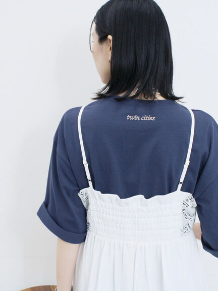 チェーン刺繍7分袖プルオーバー（オフホワイト/チャコールグレー/グリーン/ネイビー/ＴＯＰグレー）｜Samansa Mos2 blue（サマンサモスモス ブルー）通販