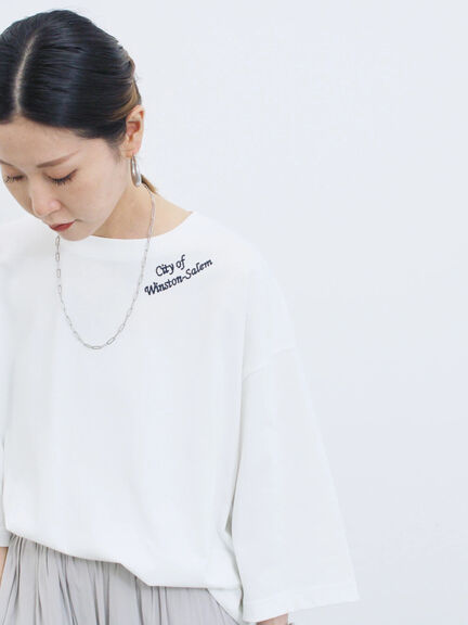 チェーン刺繍7分袖プルオーバー（オフホワイト/チャコールグレー/グリーン/ネイビー/ＴＯＰグレー）｜Samansa Mos2 blue（サマンサモスモス ブルー）通販