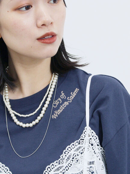 チェーン刺繍7分袖プルオーバー（オフホワイト/チャコールグレー/グリーン/ネイビー/ＴＯＰグレー）｜Samansa Mos2 blue（サマンサモスモス ブルー）通販