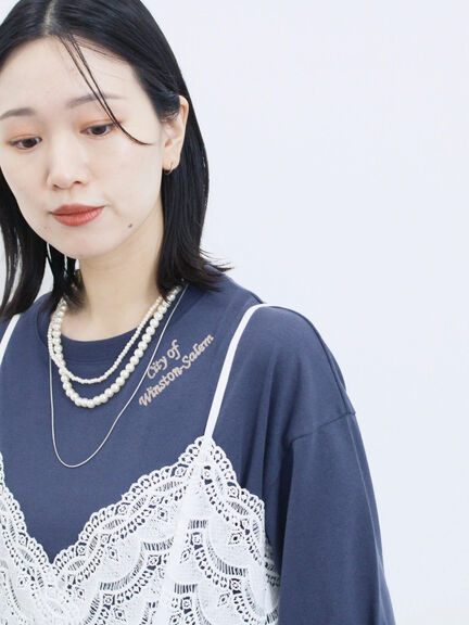 チェーン刺繍7分袖プルオーバー（オフホワイト/チャコールグレー/グリーン/ネイビー/ＴＯＰグレー）｜Samansa Mos2 blue（サマンサモスモス ブルー）通販