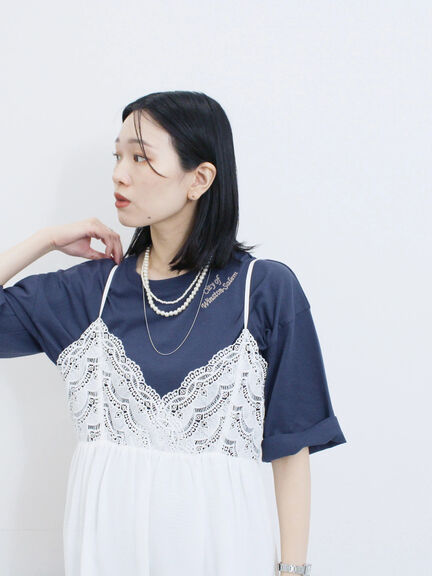 チェーン刺繍7分袖プルオーバー（オフホワイト/チャコールグレー/グリーン/ネイビー/ＴＯＰグレー）｜Samansa Mos2 blue（サマンサモスモス ブルー）通販