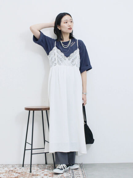 チェーン刺繍7分袖プルオーバー（オフホワイト/チャコールグレー/グリーン/ネイビー/ＴＯＰグレー）｜Samansa Mos2 blue（サマンサモスモス ブルー）通販
