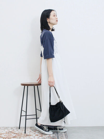 チェーン刺繍7分袖プルオーバー（オフホワイト/チャコールグレー/グリーン/ネイビー/ＴＯＰグレー）｜Samansa Mos2 blue（サマンサモスモス ブルー）通販