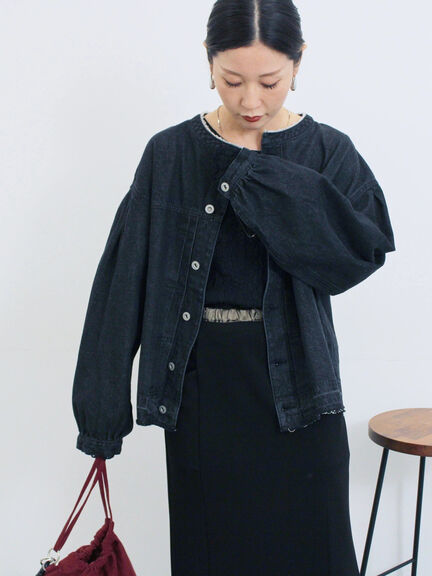【ECO DENIM 】 ノーカラーブルゾン（チャコールグレー/ブラウン/ブルー）｜Samansa Mos2 blue（サマンサモスモス ブルー）通販