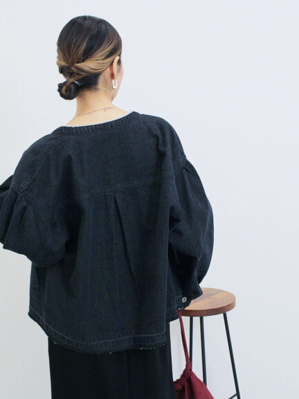 【ECO DENIM 】 ノーカラーブルゾン（チャコールグレー/ブラウン/ブルー）｜Samansa Mos2 blue（サマンサモスモス ブルー）通販