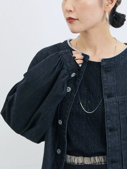 【ECO DENIM 】 ノーカラーブルゾン（チャコールグレー/ブラウン/ブルー）｜Samansa Mos2 blue（サマンサモスモス ブルー）通販