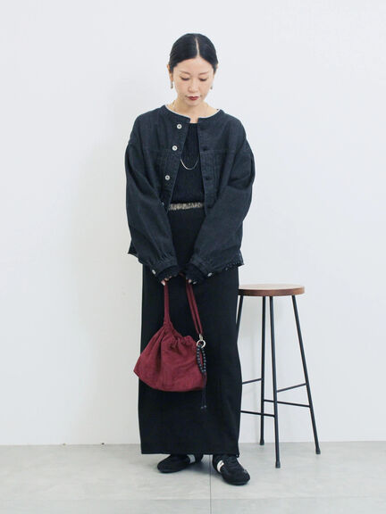 【ECO DENIM 】 ノーカラーブルゾン（チャコールグレー/ブラウン/ブルー）｜Samansa Mos2 blue（サマンサモスモス ブルー）通販