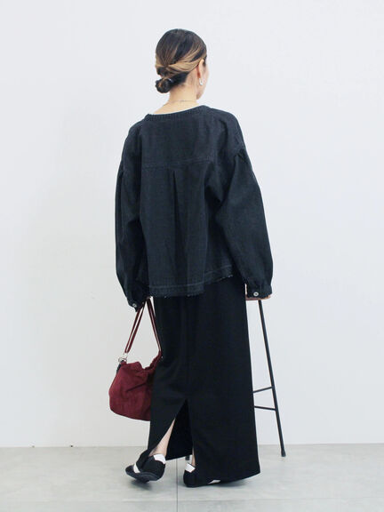 【ECO DENIM 】 ノーカラーブルゾン（チャコールグレー/ブラウン/ブルー）｜Samansa Mos2 blue（サマンサモスモス ブルー）通販