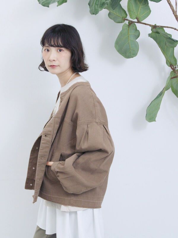 セール】 【ECO DENIM 】 ノーカラーブルゾン(チャコールグレー セール】 【ECO DENIM 】 ノーカラーブルゾン(チャコールグレー