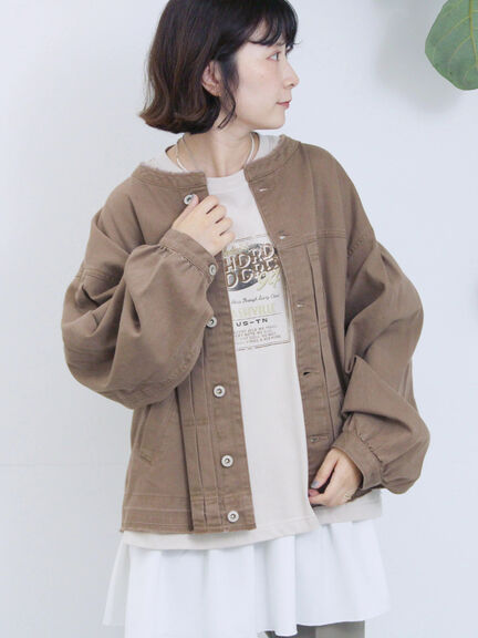 【ECO DENIM 】 ノーカラーブルゾン（チャコールグレー/ブラウン/ブルー）｜Samansa Mos2 blue（サマンサモスモス ブルー）通販