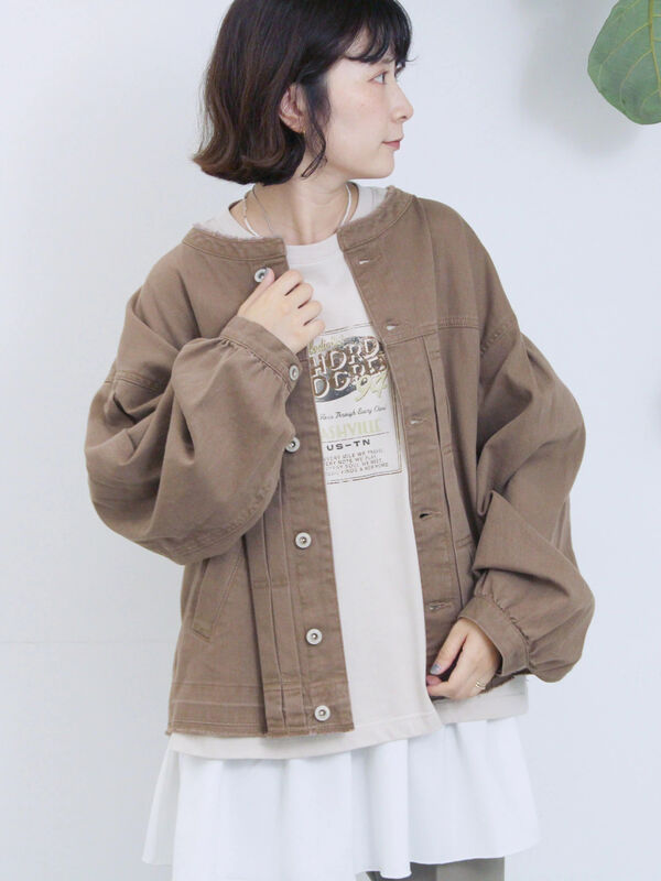 セール】 【ECO DENIM 】 ノーカラーブルゾン（チャコールグレー