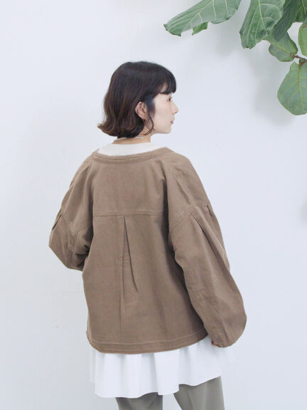 【ECO DENIM 】 ノーカラーブルゾン（チャコールグレー/ブラウン/ブルー）｜Samansa Mos2 blue（サマンサモスモス ブルー）通販