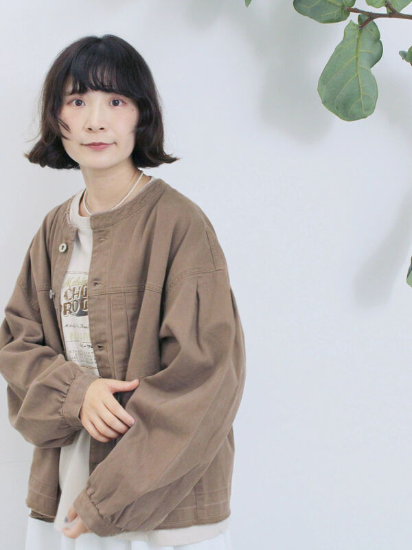 セール】 【ECO DENIM 】 ノーカラーブルゾン（チャコールグレー