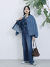 【ECO DENIM 】 ノーカラーブルゾン（チャコールグレー/ブラウン/ブルー）｜Samansa Mos2 blue（サマンサモスモス ブルー）通販