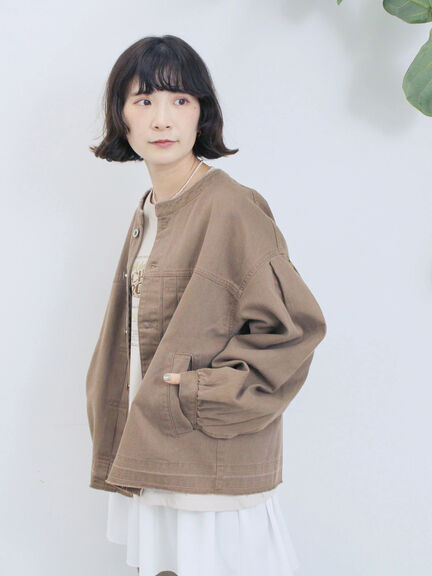 【ECO DENIM 】 ノーカラーブルゾン（チャコールグレー/ブラウン/ブルー）｜Samansa Mos2 blue（サマンサモスモス ブルー）通販