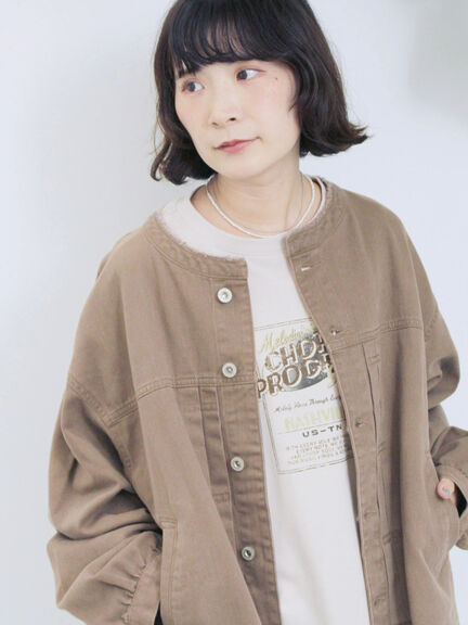 【ECO DENIM 】 ノーカラーブルゾン（チャコールグレー/ブラウン/ブルー）｜Samansa Mos2 blue（サマンサモスモス ブルー）通販