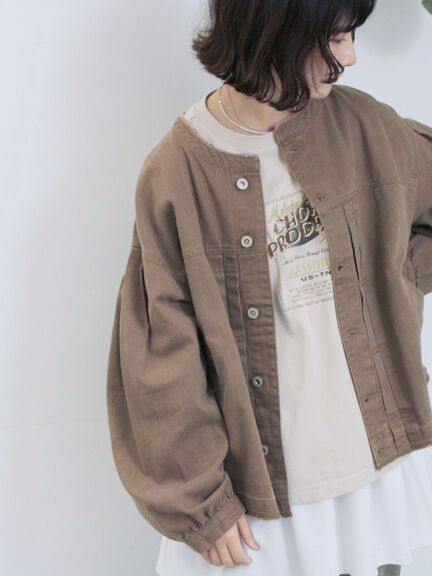 【ECO DENIM 】 ノーカラーブルゾン（チャコールグレー/ブラウン/ブルー）｜Samansa Mos2 blue（サマンサモスモス ブルー）通販