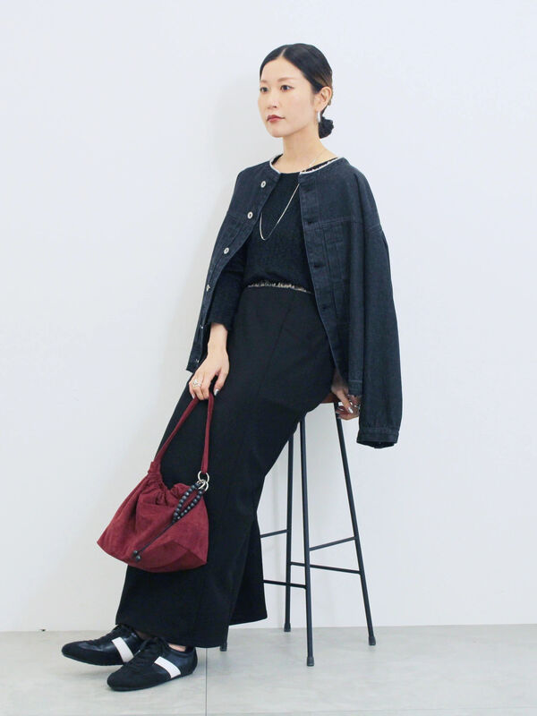 セール】 【ECO DENIM 】 ノーカラーブルゾン（チャコールグレー