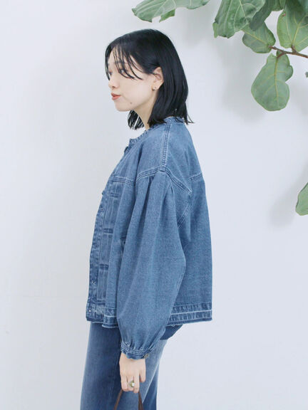 【ECO DENIM 】 ノーカラーブルゾン（チャコールグレー/ブラウン/ブルー）｜Samansa Mos2 blue（サマンサモスモス ブルー）通販