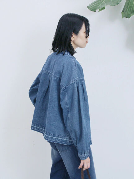 【ECO DENIM 】 ノーカラーブルゾン（チャコールグレー/ブラウン/ブルー）｜Samansa Mos2 blue（サマンサモスモス ブルー）通販