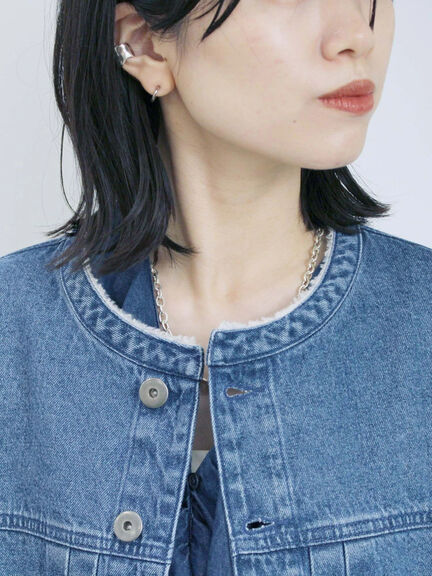 【ECO DENIM 】 ノーカラーブルゾン（チャコールグレー/ブラウン/ブルー）｜Samansa Mos2 blue（サマンサモスモス ブルー）通販
