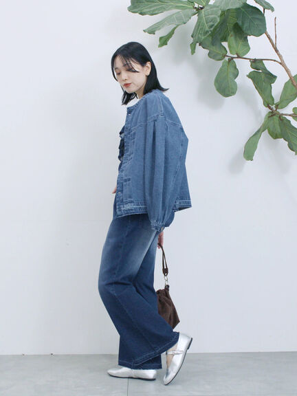 【ECO DENIM 】 ノーカラーブルゾン（チャコールグレー/ブラウン/ブルー）｜Samansa Mos2 blue（サマンサモスモス ブルー）通販