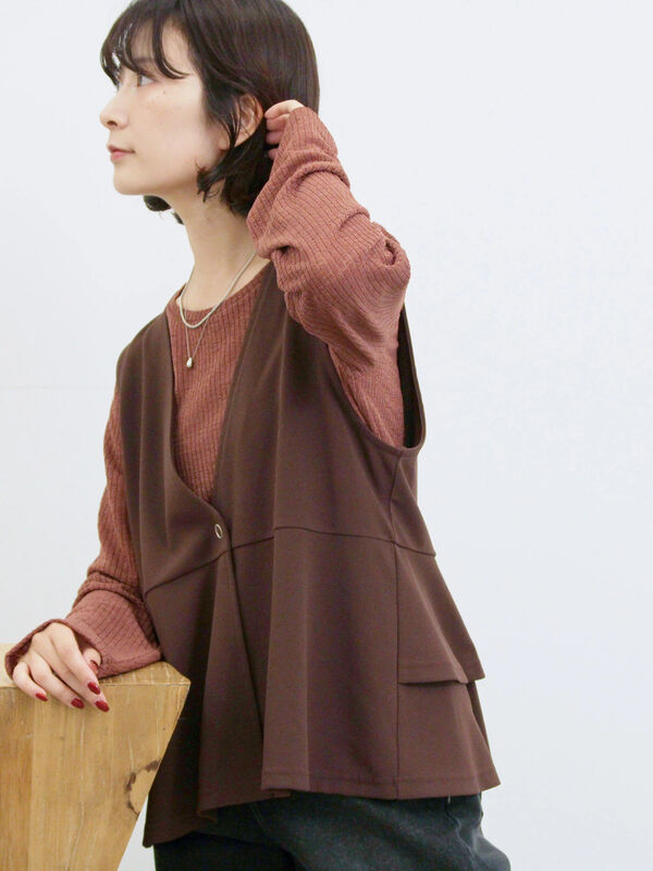 セール】 ペプラムベスト(セットアップ可)（グレー/チャコールグレー