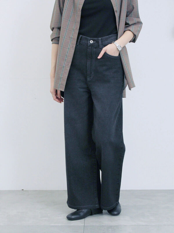 セール】 【ECO DENIM 】 ワイドストレートパンツ（チャコールグレー